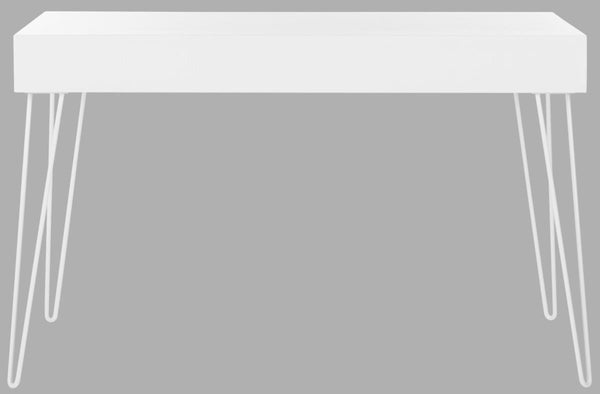 Safavieh Cade Desk Mid Century Retro Two Drawer White Wood MDF Iron FOX2225A 889048199941