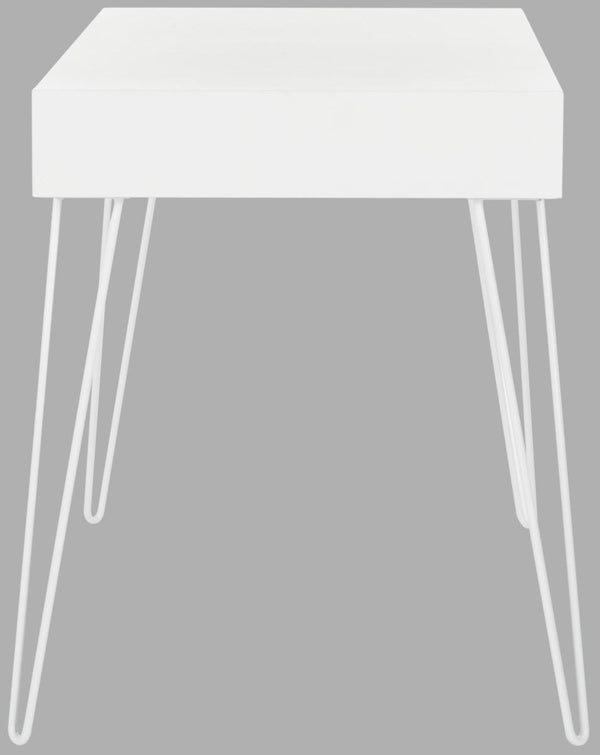 Safavieh Cade Desk Mid Century Retro Two Drawer White Wood MDF Iron FOX2225A 889048199941