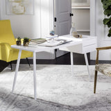 Safavieh Ferli Desk Mid Century Scandinavian Two Drawer White Wood MDF Iron FOX2228A 889048199972