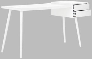 Safavieh Ferli Desk Mid Century Scandinavian Two Drawer White Wood MDF Iron FOX2228A 889048199972