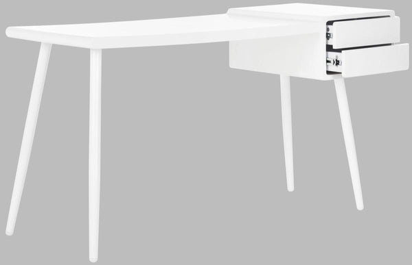 Safavieh Ferli Desk Mid Century Scandinavian Two Drawer White Wood MDF Iron FOX2228A 889048199972