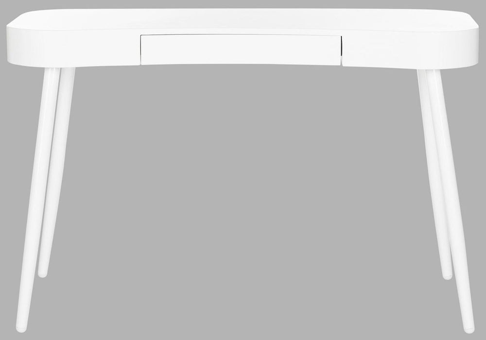 Safavieh Madan Desk Mid Century Scandinavian One Drawer White Wood MDF Iron FOX2229A 889048199989