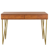 Safavieh Pine Desk Two Drawer Natural Gold Wood Powder Coating MDF Iron FOX2238A 889048335714