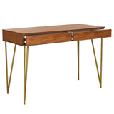 Safavieh Pine Desk Two Drawer Natural Gold Wood Powder Coating MDF Iron FOX2238A 889048335714