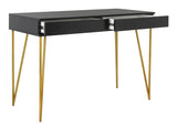 Safavieh Pine Desk Two Drawer Black Gold Wood Powder Coating MDF Iron FOX2238B 889048350779