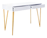Safavieh Pine Two Drawer Desk in White and Gold FOX2238C 889048695597
