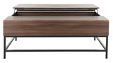 Safavieh Gina Coffee Table Contemporary Lift Top Dark Oak Black Wood PVC MDF Metal Tube FOX2239A 889048431904