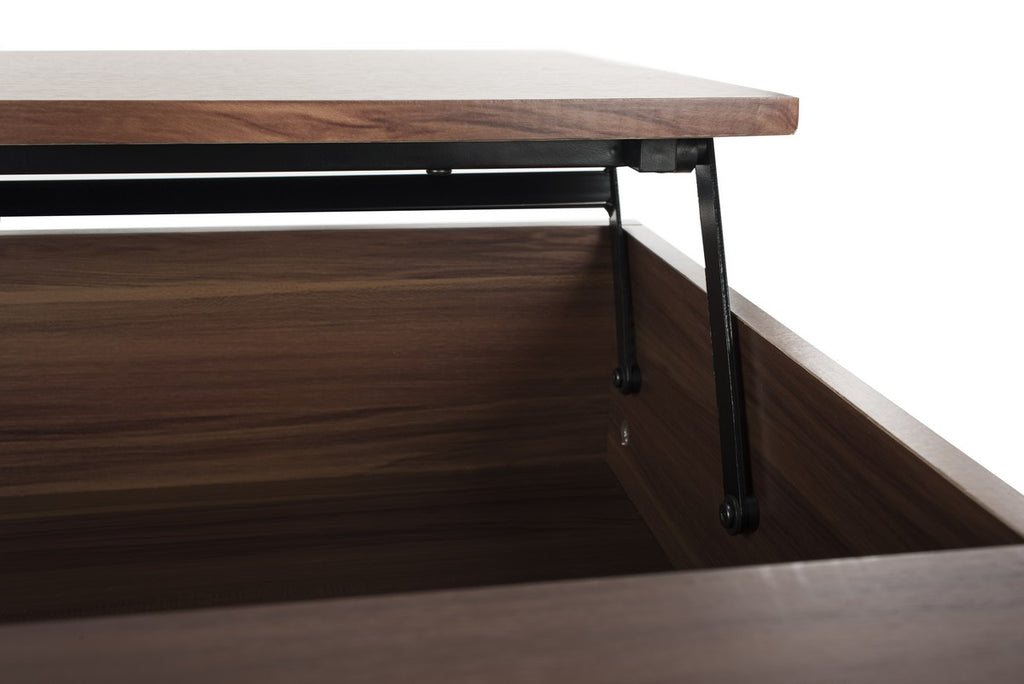 Safavieh Gina Coffee Table Contemporary Lift Top Dark Oak Black Wood PVC MDF Metal Tube FOX2239A 889048431904