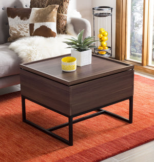Safavieh Kristie Coffee Table Contemporary Lift Top Dark Oak Black Wood PVC MDF Metal Tube FOX2240A 889048431928
