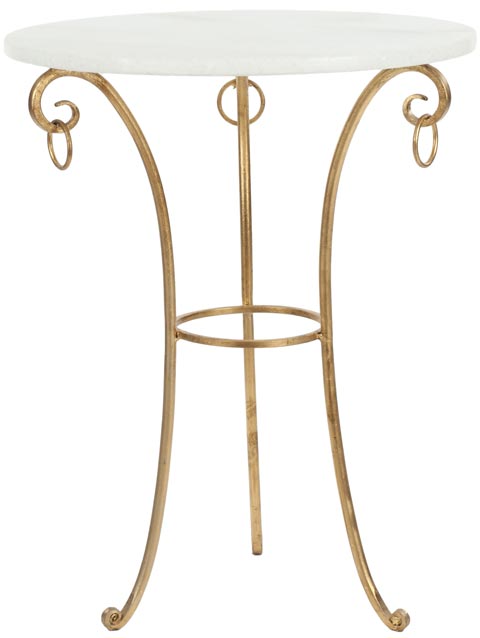 Safavieh Tamara Accent Table Ringed Round Top White Gold Metal Lacquer Coating Iron FOX2500A 683726458210