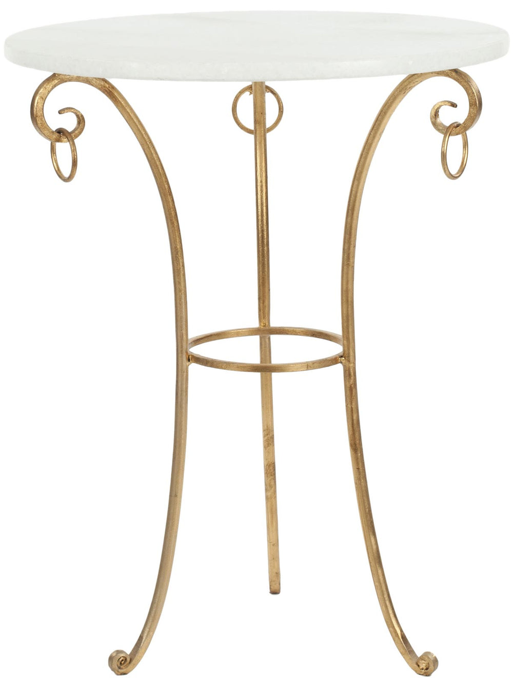 Safavieh Tamara Accent Table Ringed Round Top White Gold Metal Lacquer Coating Iron FOX2500A 683726458210