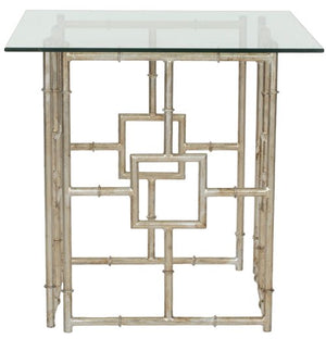 Safavieh Dermot Accent Table Glass Top Silver Clear Metal Lacquer Coating Iron FOX2518A 683726436911