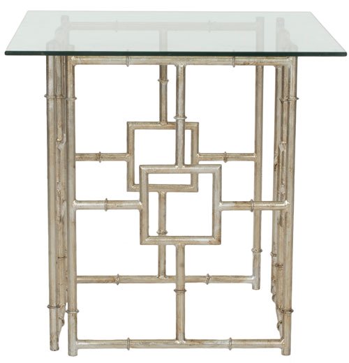Safavieh Dermot Accent Table Glass Top Silver Clear Metal Lacquer Coating Iron FOX2518A 683726436911