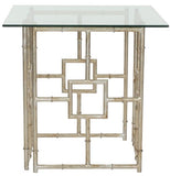 Dermot Accent Table Glass Top Silver Clear Metal Lacquer Coating Iron