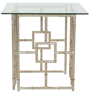 Safavieh Dermot Accent Table Glass Top Silver Clear Metal Lacquer Coating Iron FOX2518A 683726436911