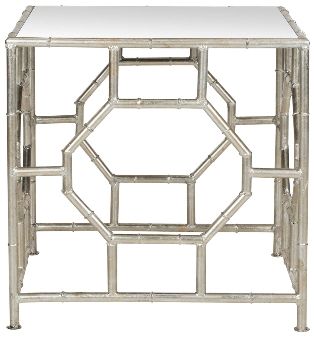 Safavieh Rory Accent Table Mirror Top Silver Metal Lacquer Coating Iron FOX2519A 683726436959