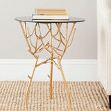 Safavieh Tara Accent Table Branched Glass Top Gold Black Metal Lacquer Coating Iron FOX2520B 683726436997