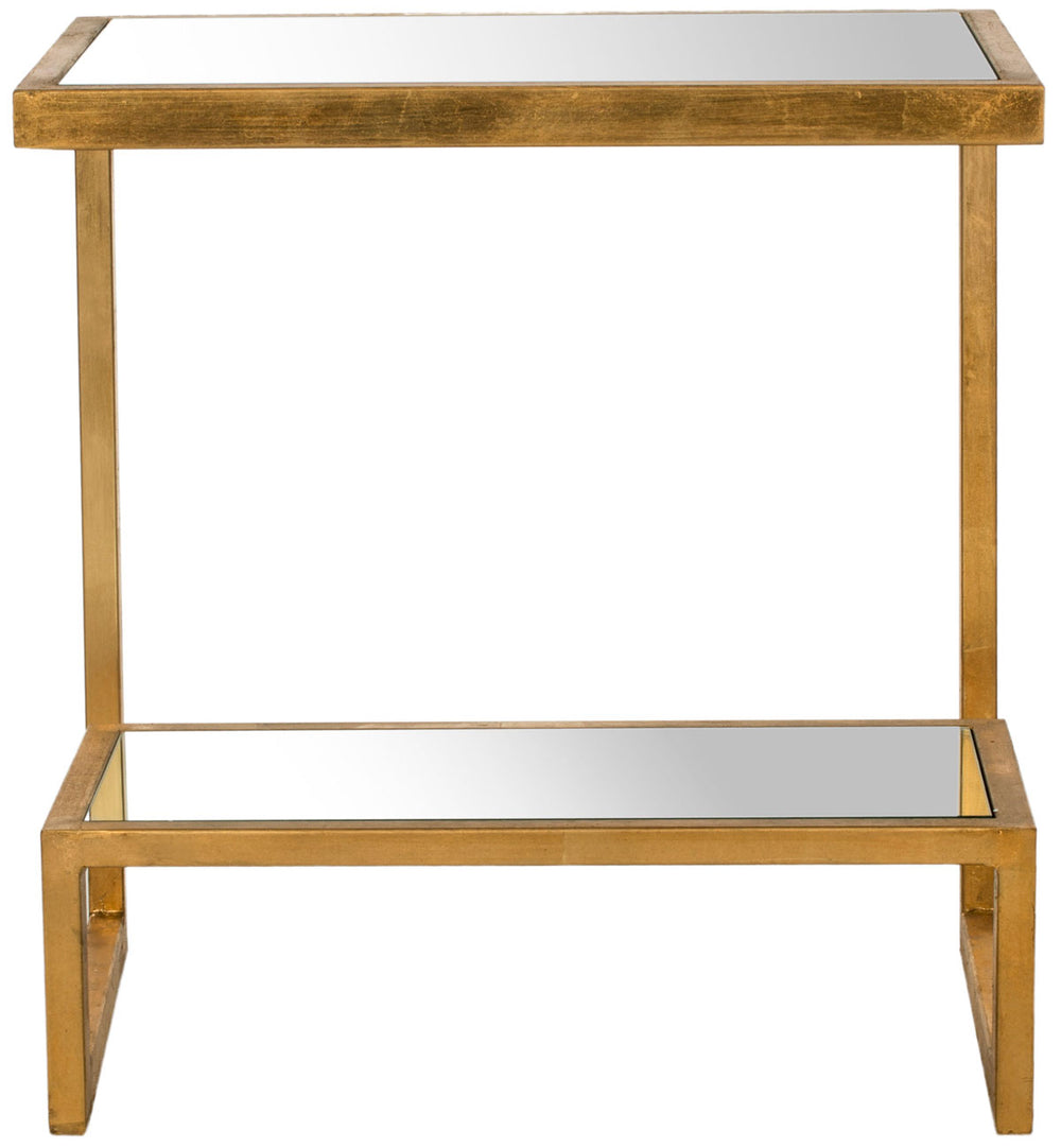 Safavieh Kennedy Accent Table Mirror Top Gold Metal Lacquer Coating Iron FOX2522A 683726437062