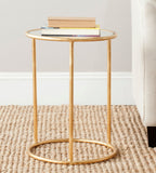 Safavieh Shay Accent Table Glass Top Gold Metal Lacquer Coating Iron FOX2523A 683726437086