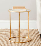 Safavieh Shay Accent Table Glass Top Gold Clear Metal Lacquer Coating Iron FOX2523B 683726437093