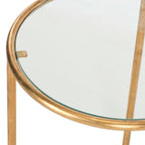 Safavieh Shay Accent Table Glass Top Gold Clear Metal Lacquer Coating Iron FOX2523B 683726437093