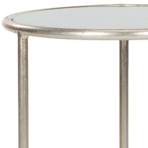 Safavieh Shay Accent Table Glass Top Silver Grey Metal Lacquer Coating Iron FOX2523C 683726437123