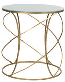 Safavieh Cagney Accent Table Glass Top Round Gold White Metal Lacquer Coating Iron FOX2535A 683726437802