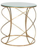 Safavieh Cagney Accent Table Glass Top Round Gold White Metal Lacquer Coating Iron FOX2535A 683726437802