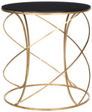 Safavieh Cagney Accent Table Glass Top Round Gold Black Metal Lacquer Coating Iron FOX2535B 683726437864