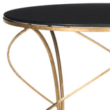 Safavieh Cagney Accent Table Glass Top Round Gold Black Metal Lacquer Coating Iron FOX2535B 683726437864
