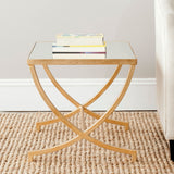 Safavieh Maureen Accent Table Glass Top Gold Metal Lacquer Coating Iron FOX2537A 683726438021