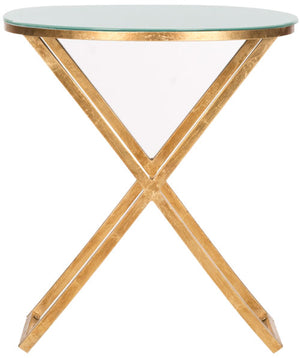 Safavieh Riona Accent Table Round Top Gold White Metal Lacquer Coating Iron FOX2539A 683726438823