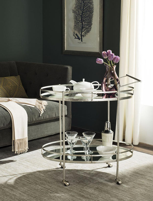 Safavieh Dante Bar Cart Silver Metal Lacquer Coating Iron FOX2553A 683726732648
