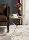 Safavieh Cherris End Table Mirror Top Round Antique Gold Metal Lacquer Coating Iron FOX2561A 889048000940