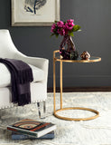 Safavieh Calvin End Table Round Antique Gold Metal Lacquer Coating Iron FOX2571A 889048001046