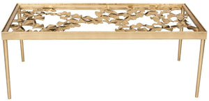 Safavieh Otto Coffee Table Ginkgo Antique Gold Metal Lacquer Coating Iron FOX2591A 889048093430