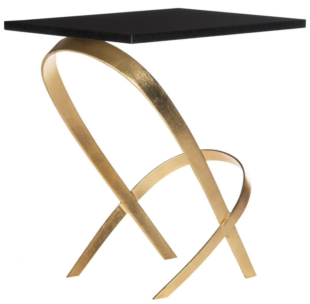 Safavieh Dovie Side Table Glass Top Black Gold Metal Lacquer Coating Iron FOX2597A 889048120440