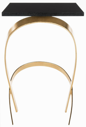 Safavieh Dovie Side Table Glass Top Black Gold Metal Lacquer Coating Iron FOX2597A 889048120440