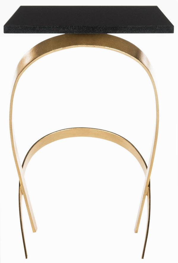 Safavieh Dovie Side Table Glass Top Black Gold Metal Lacquer Coating Iron FOX2597A 889048120440