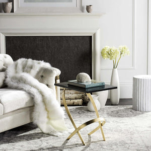 Safavieh Dovie Side Table Glass Top Black Gold Metal Lacquer Coating Iron FOX2597A 889048120440