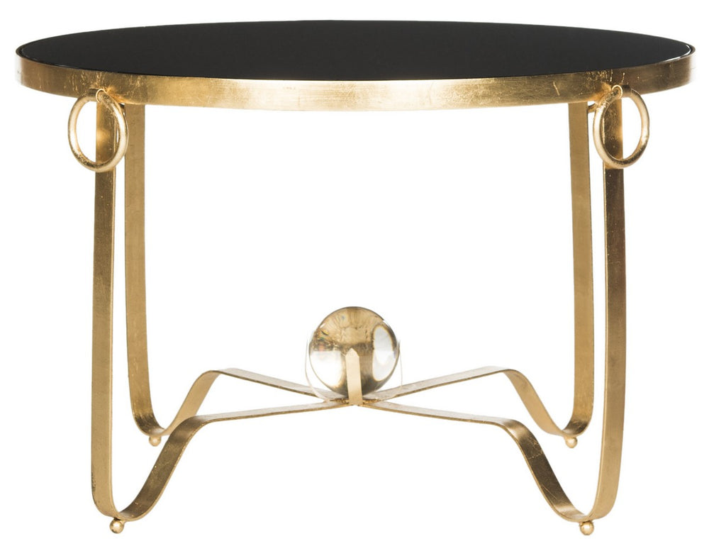 Safavieh Elisha Coffee Table Round Glass Ball Black Gold Metal Lacquer Coating Iron FOX2599A 889048120464