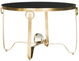 Safavieh Elisha Coffee Table Round Glass Ball Black Gold Metal Lacquer Coating Iron FOX2599A 889048120464
