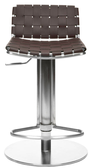 Safavieh Floyd Bar Stool Gas Lift Swivel Brown Metal Stainless Steel Regenerated Leather FOX3000A 683726897453