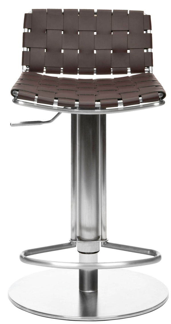 Safavieh Floyd Bar Stool Gas Lift Swivel Brown Metal Stainless Steel Regenerated Leather FOX3000A 683726897453