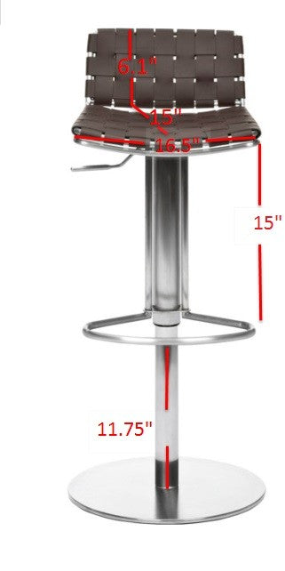 Safavieh Floyd Bar Stool Gas Lift Swivel Brown Metal Stainless Steel Regenerated Leather FOX3000A 683726897453