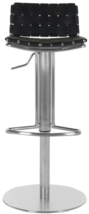 Safavieh Floyd Bar Stool Gas Lift Swivel Black Metal Stainless Steel Regenerated Leather FOX3000B 683726557104