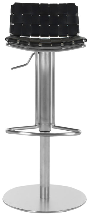 Safavieh Floyd Bar Stool Gas Lift Swivel Black Metal Stainless Steel Regenerated Leather FOX3000B 683726557104