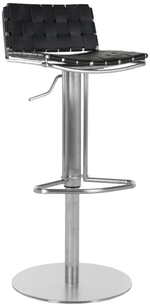 Safavieh Floyd Bar Stool Gas Lift Swivel Black Metal Stainless Steel Regenerated Leather FOX3000B 683726557104