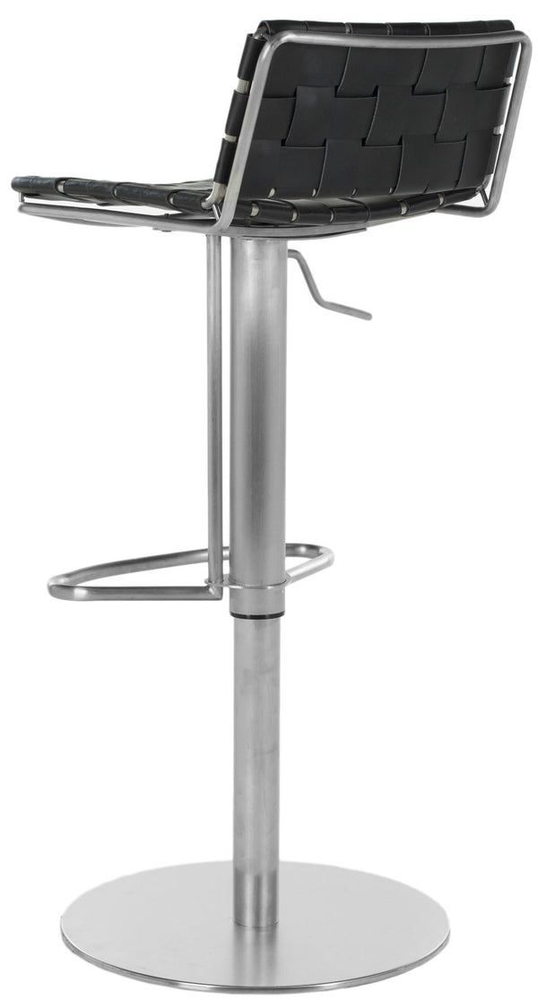 Safavieh Floyd Bar Stool Gas Lift Swivel Black Metal Stainless Steel Regenerated Leather FOX3000B 683726557104