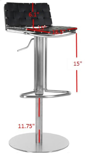 Safavieh Floyd Bar Stool Gas Lift Swivel Black Metal Stainless Steel Regenerated Leather FOX3000B 683726557104
